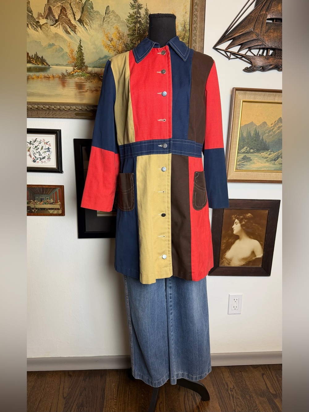 Vintage 1970s Patchwork Safari-Style Coat Size S-M
